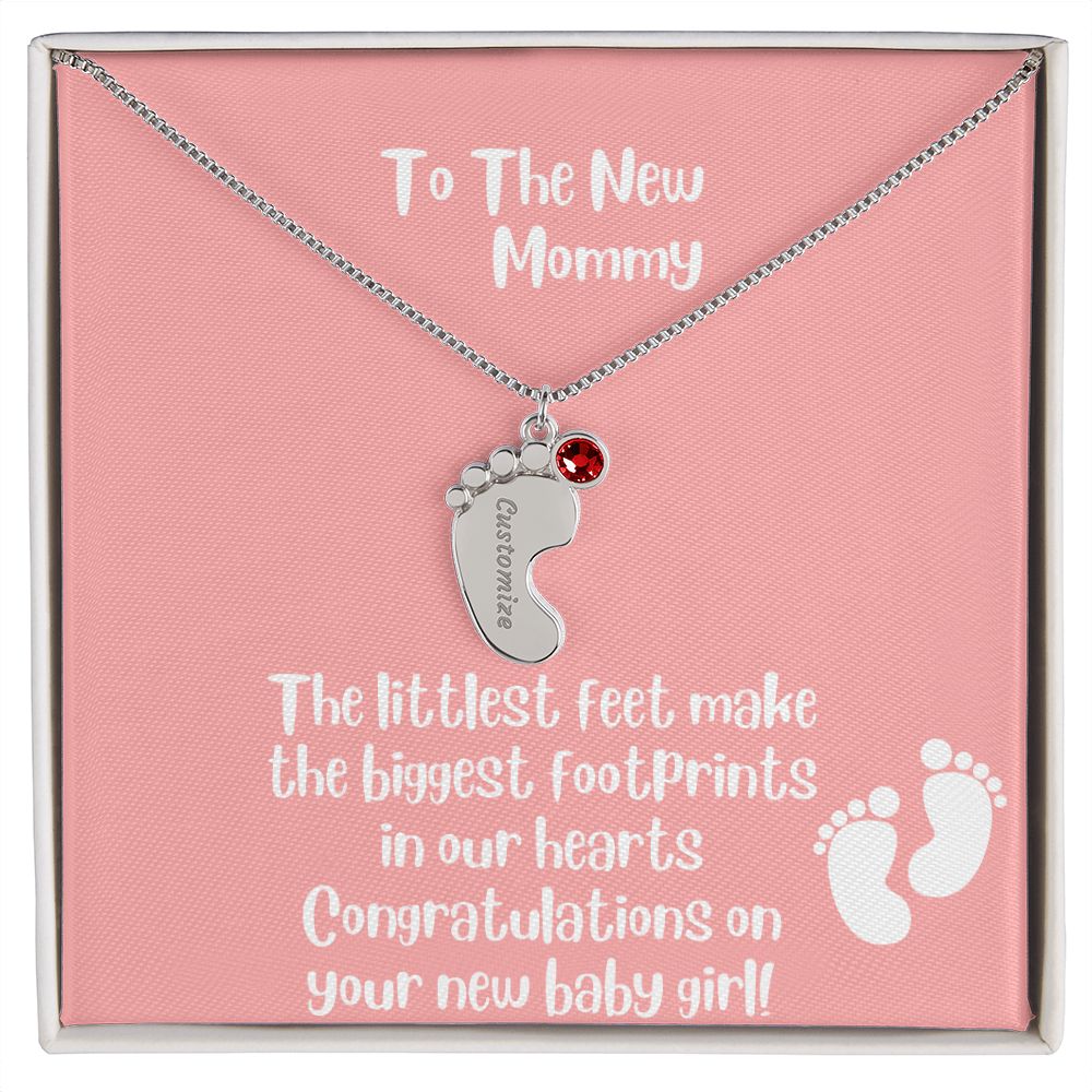 GS Gifting Stop Mom Gift Personalized Engraved Birthstone Baby Foot Necklace Baby Girl - Pick Name and Birthstone - giftingstop