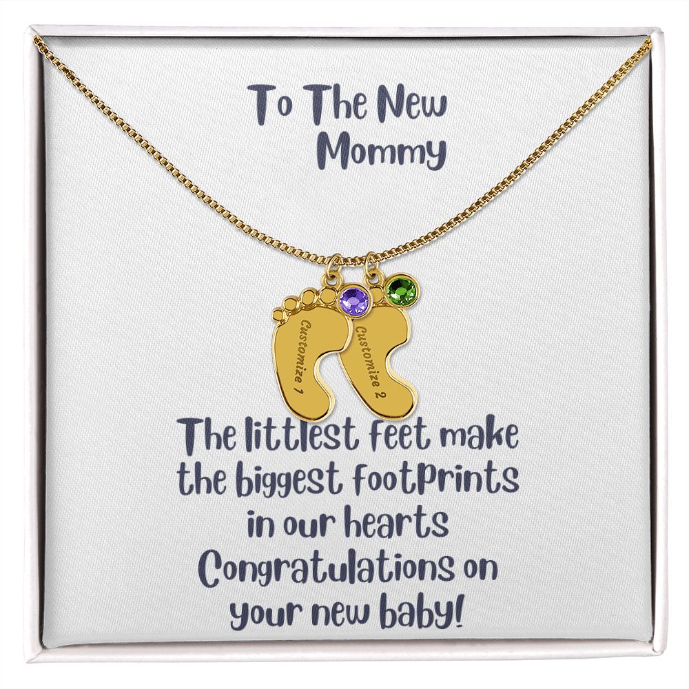 GS Gifting Stop Mom Gift Personalized Engraved Birthstone Baby Foot Necklace - Pick Name and Birthstone - giftingstop