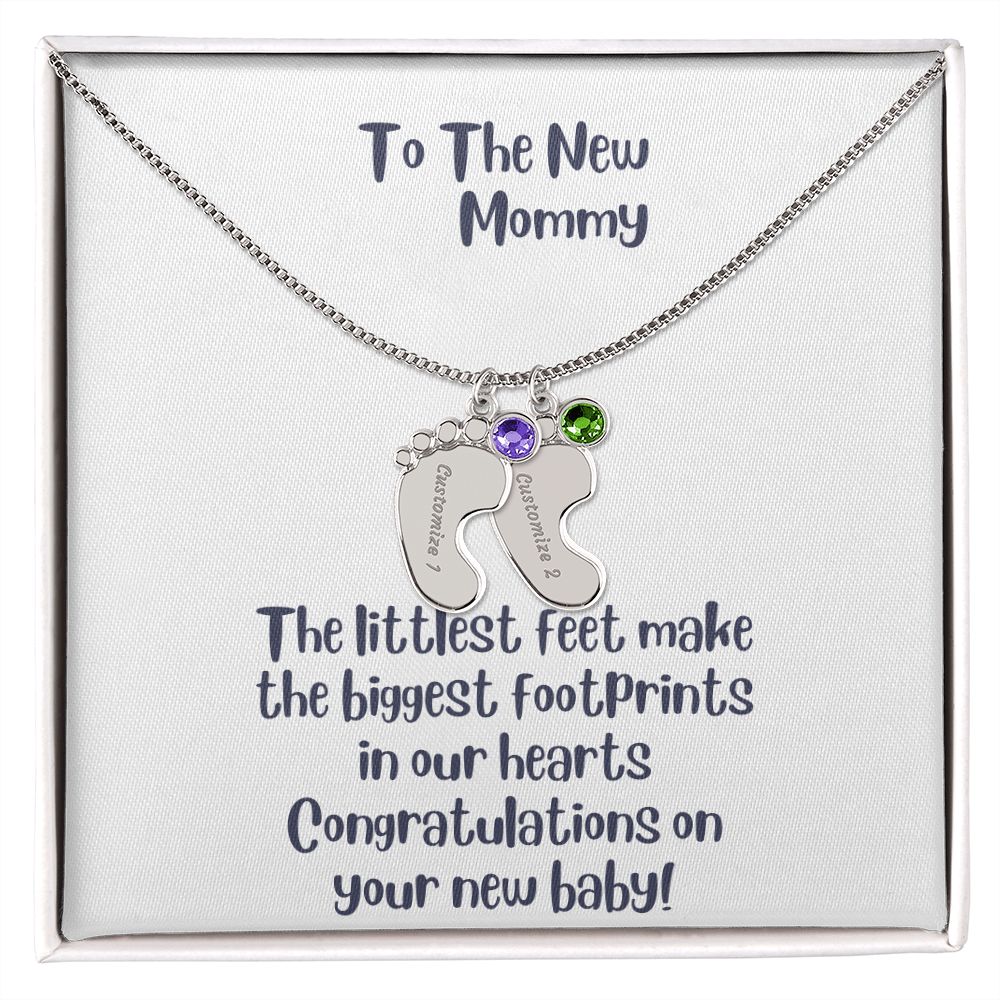 GS Gifting Stop Mom Gift Personalized Engraved Birthstone Baby Foot Necklace - Pick Name and Birthstone - giftingstop