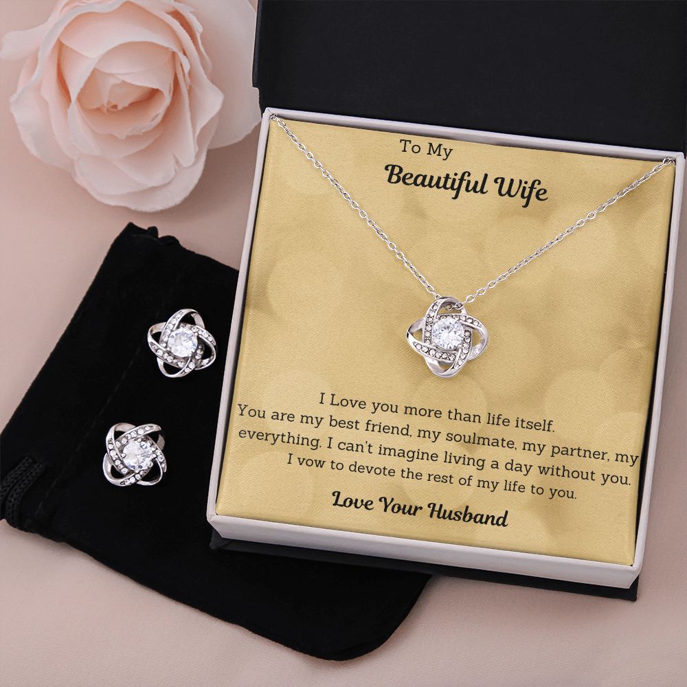 GS Gifting Stop To My Beautiful Wife Love Knot Necklace Earring Gift Set - giftingstop