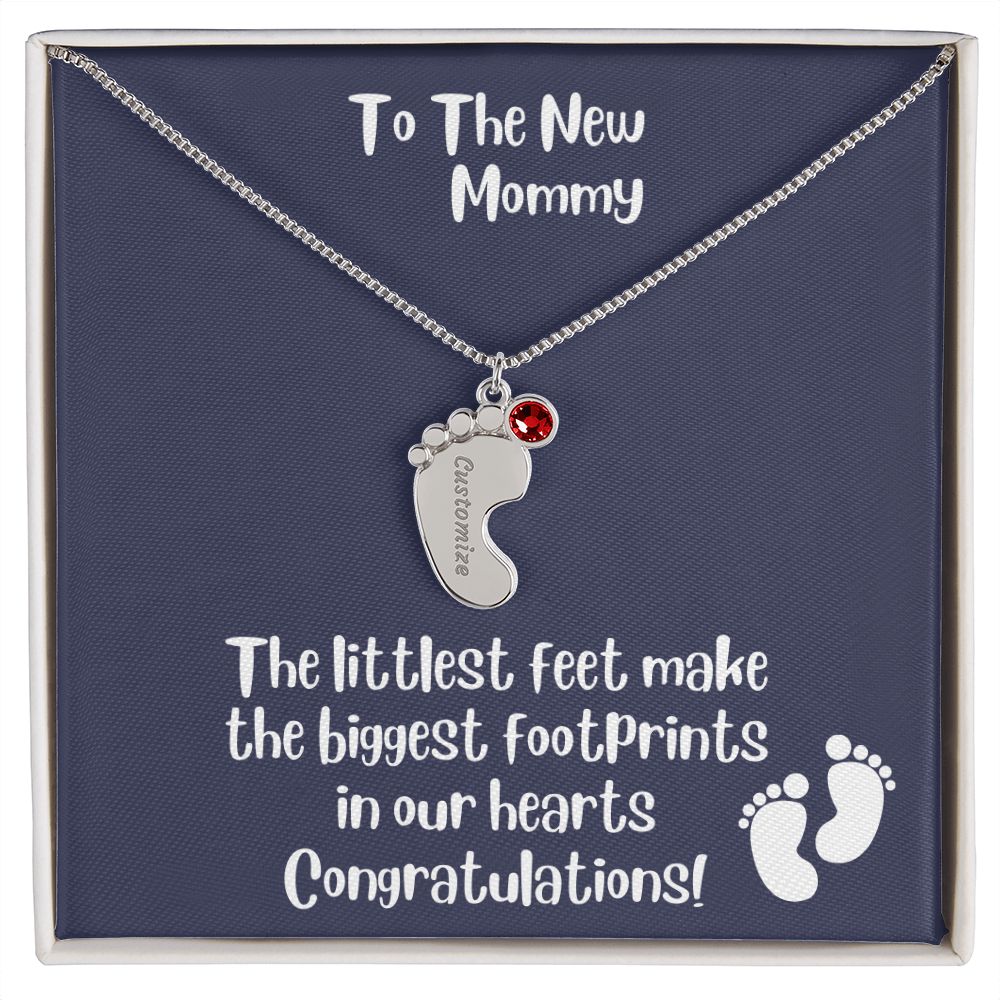 Mom Gift: Personalized Engraved Birthstone Baby Foot Necklace For The New Mother - Pick Name & Birthstone - giftingstop