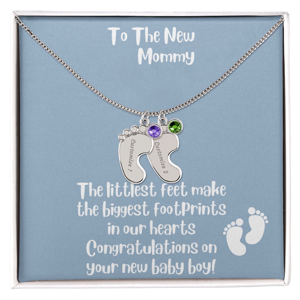 New Mom Gift: Personalized Engraved Birthstone Baby Foot For The New Mother - Pick Name and Birthstone - giftingstop