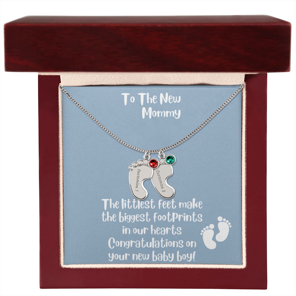 New Mom Gift: Personalized Engraved Birthstone Baby Foot For The New Mother - Pick Name and Birthstone - giftingstop